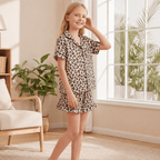 Aideaone Girls Satin Pajama Set Short Sleeve Button Down Silk Sleepwear 2 Piece Summer Loungewear for Child Girl 6-14Y