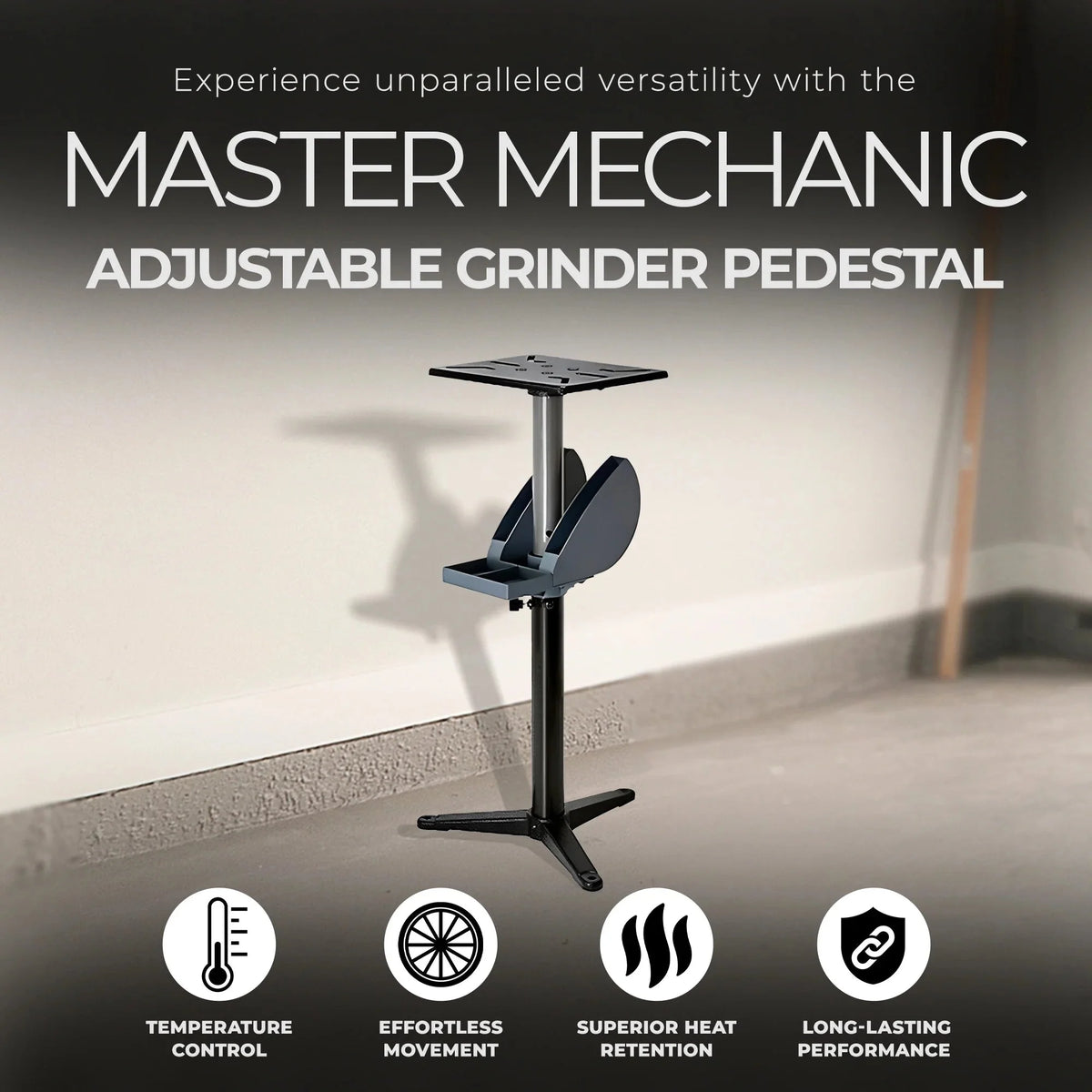 Master Mechanic Adjustable Cast Iron Grinder Pedestal With Tool Holder - 25.25 x 22.25 x 4.87 inches