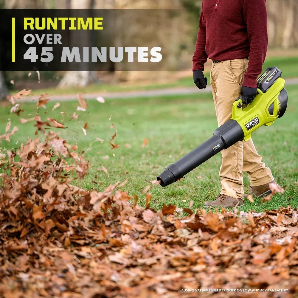 RYOBI 40V HP Brushless WHISPER SERIES 650 CFM 160 MPH Leaf Blower Cordless with 4.0 Ah Battery and Charger