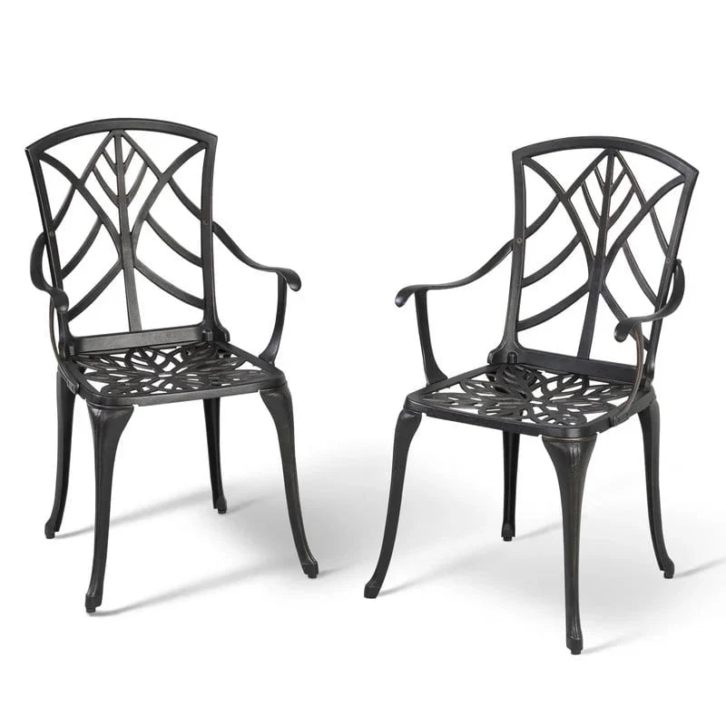 NUU GARDEN Cast Aluminum Outdoor Patio Bistro Dining Chairs, Set Of 2, Black With Gold-Painted Edge