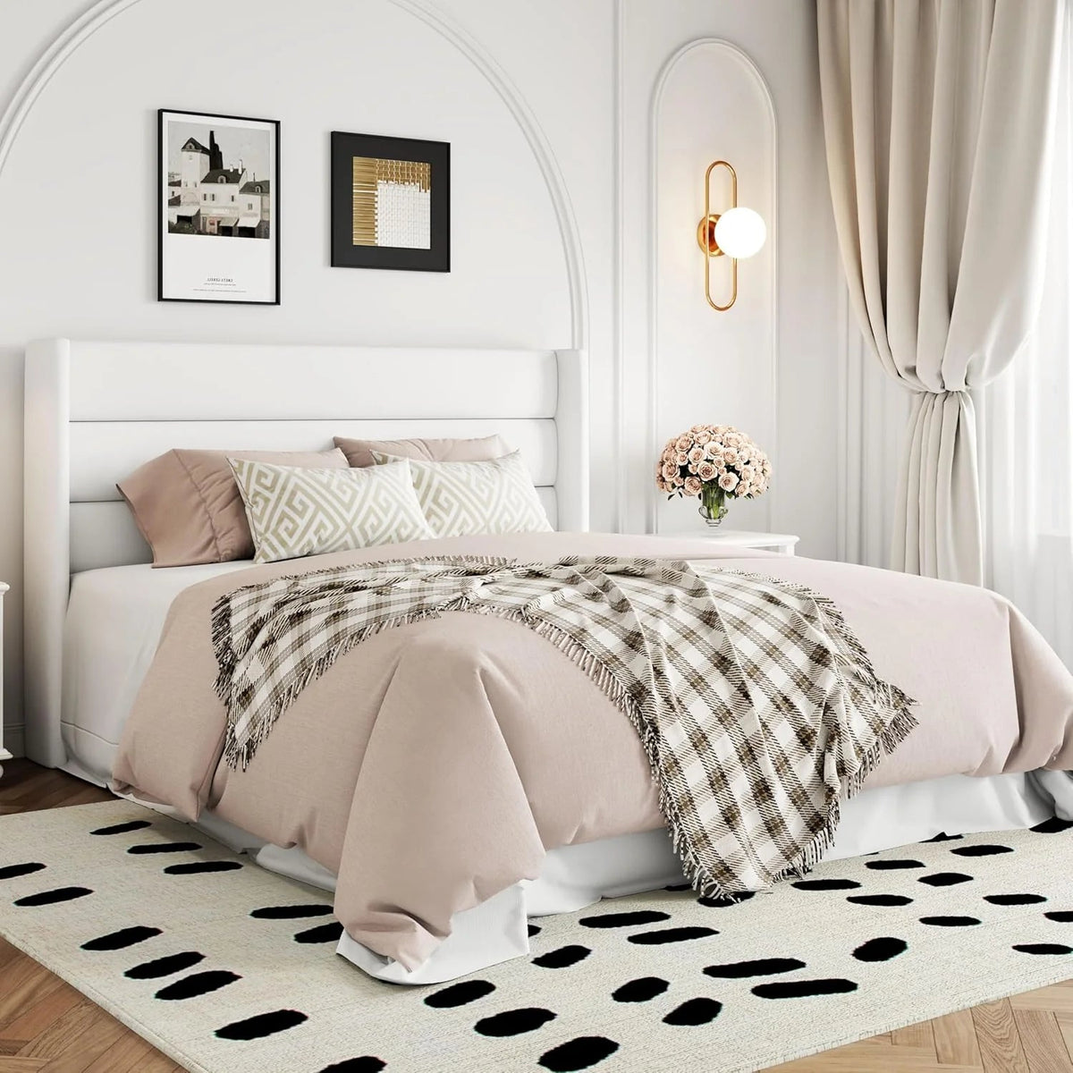 Allewie Queen Lift Up Storage Bed Frame With Wingback Headboard, Light Beige - 80.7 x 60.6 x 44.5 in