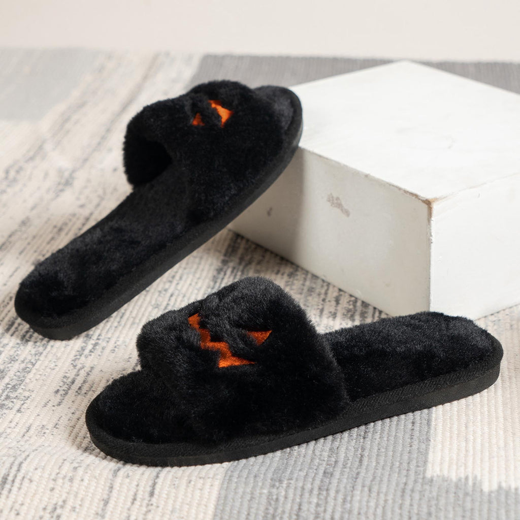 Soft Plush Cozy Open Toe Indoor Outdoor Fuzzy Slippers Women House Slippers Warm Winter Flat Shoes Winter Warm Halloween Slippers