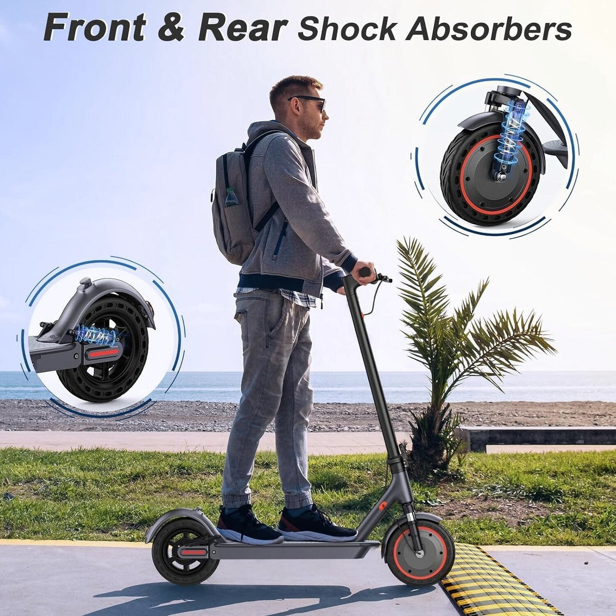 Electric Scooter 10 Inch Solid Tires, 500W, Dual Suspension