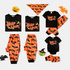 PatPat Halloween Pajamas Kids Holiday Pjs Family Matching Letter & Bat Print Short Sleeve Sleepwear Sets for Women Girls Boys, Black & Orange, L