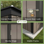 Patiowell Outdoor Storage Shed 5x3 FT Galvanized Steel Coffee Brown