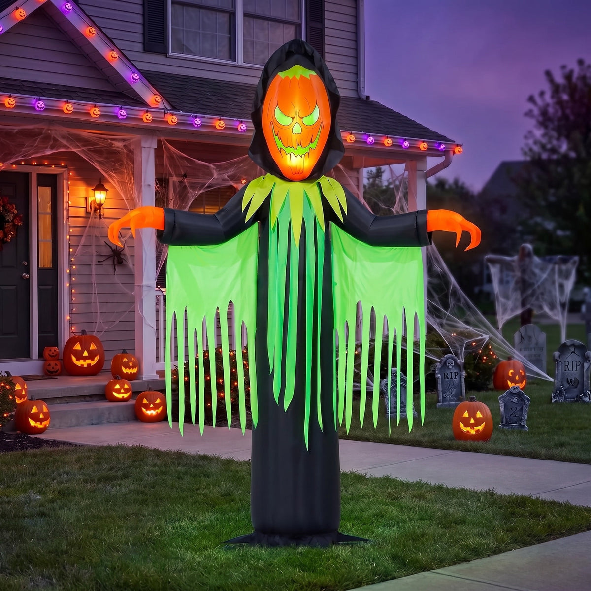 Inferno Pumpkin Reaper Airblown Yard Inflatable, Orange/Green/Black, 20', Halloween by Way To Celebrate