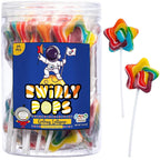 Galaxy Star Rainbow Lollipops Individually Wrapped, Bursting with Fruity Flavor, Great Swirl Lollipops for Kids Birthday Parties, Space Candy Party Favors and Cake Toppers, By 4YoreElves (Pack of 24)
