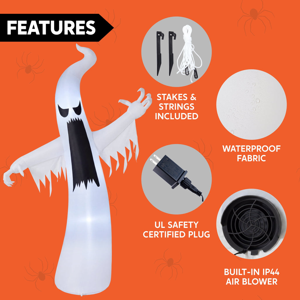 Joyfy 12ft Halloween Ghost Inflatable, Giant Ghosts inflatables with Build-in LEDs Outdoor Decorations, Blow Ups Halloween Yard Inflatables
