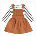 Younger Tree Toddler Baby Girl Fall Dress Outfit Long Sleeve Top Strap Dress Overall with Pocket Clothes Set for 2-3T