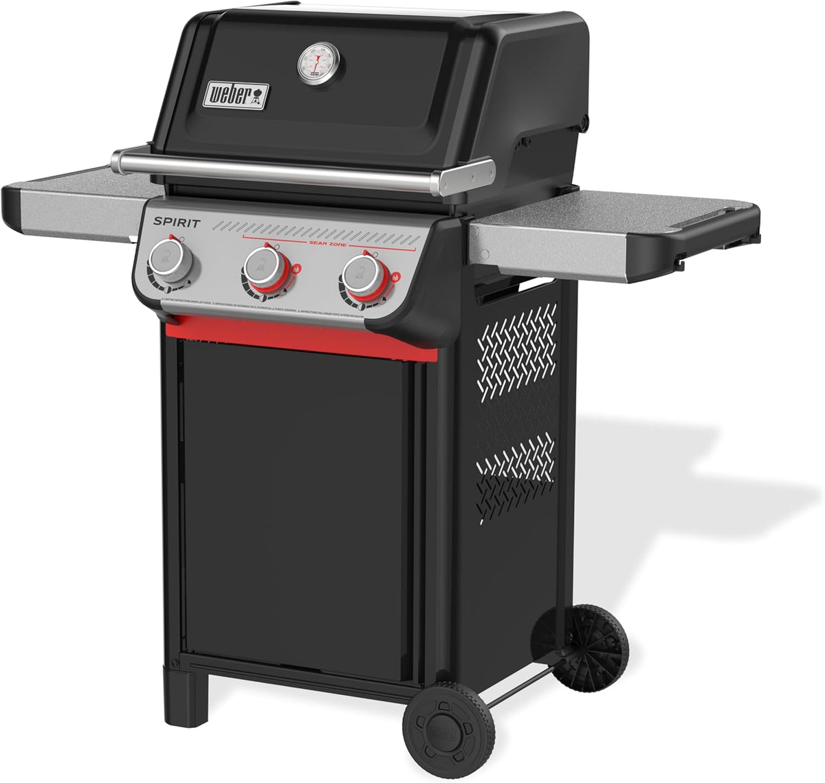 Weber Spirit E-325 Liquid Propane Gas Grill, 3 Burners, 2 Boost Burners, Black - Porcelain-Enameled Cast-Iron Grates