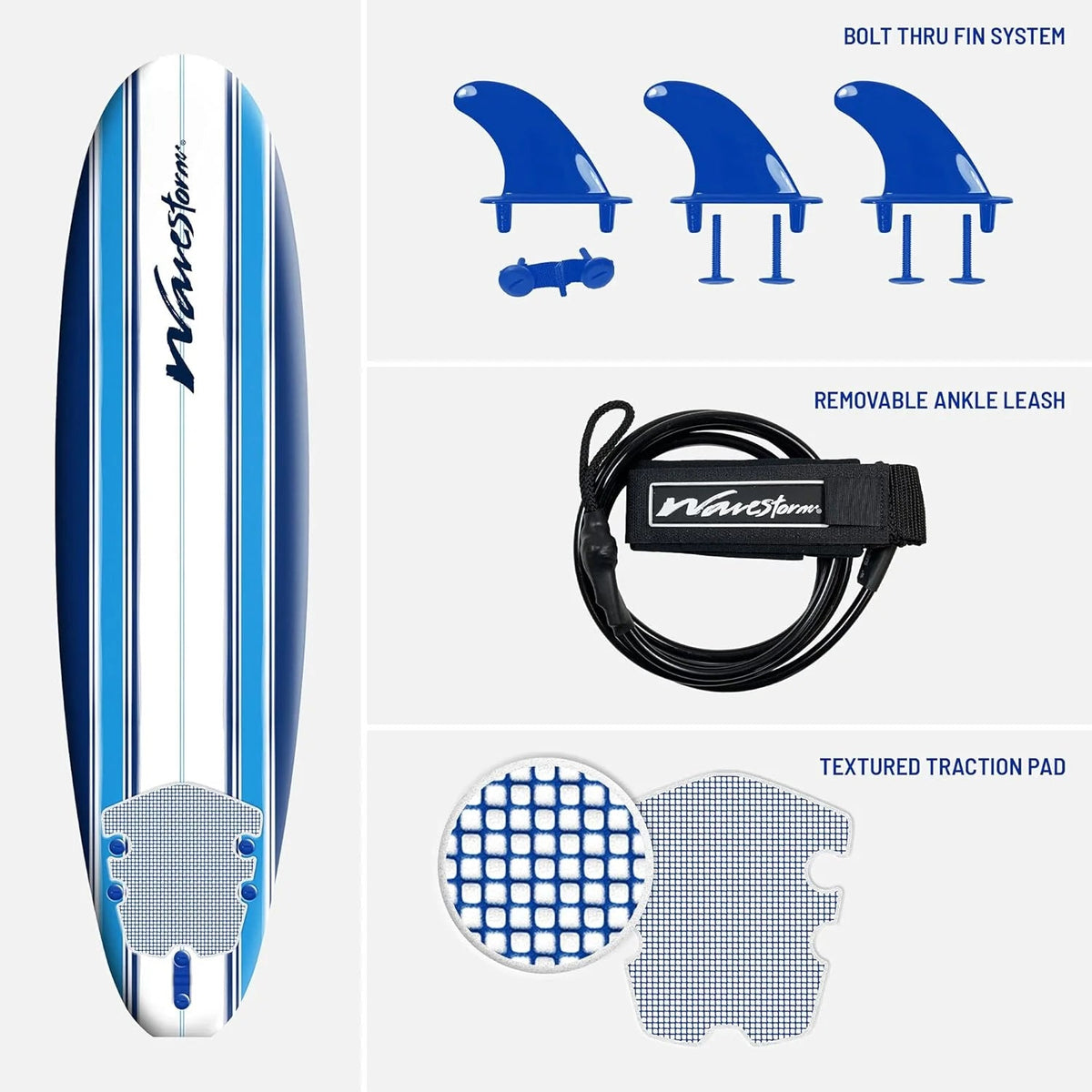 Wavestorm Classic Soft Top Foam 7ft Surfboard With Leash And Multiple Fins - AZ22-WSSF700-PIN