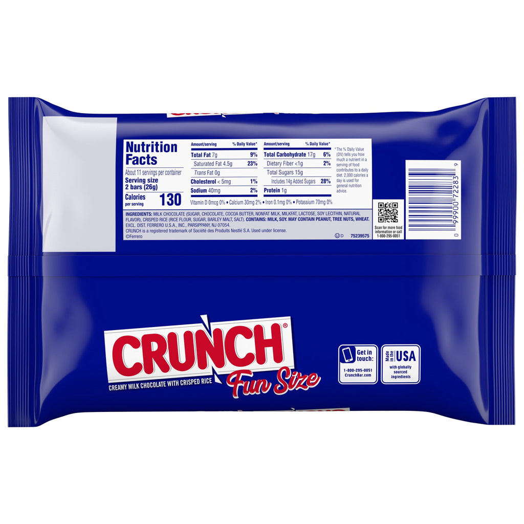 CRUNCH Fun Size Candy Bars, Chocolate Halloween Candy Bulk, 10 oz Bag