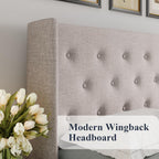 Allewie Queen Lift Up Storage Bed Frame With Wingback Headboard, Light Beige - 80.7 x 60.6 x 44.5 in