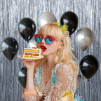 Sm:)e 2-Pack Light Bright Silver Foil Fringe Curtains for Events - Birthday, Wedding, Graduation, Christmas, Baby Shower, various festivals Decor Photo Booth Fun!