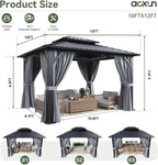 Aoxun 10x12 Hardtop Gazebo With Double Galvanized Steel Roof, Gray