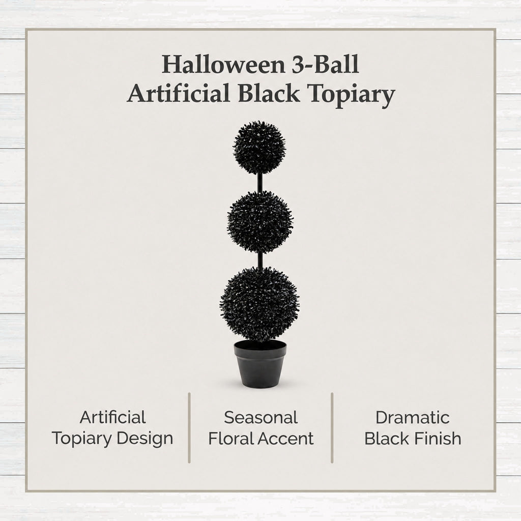 My Texas House Halloween 3-Ball Artificial Black Topiary, 3'