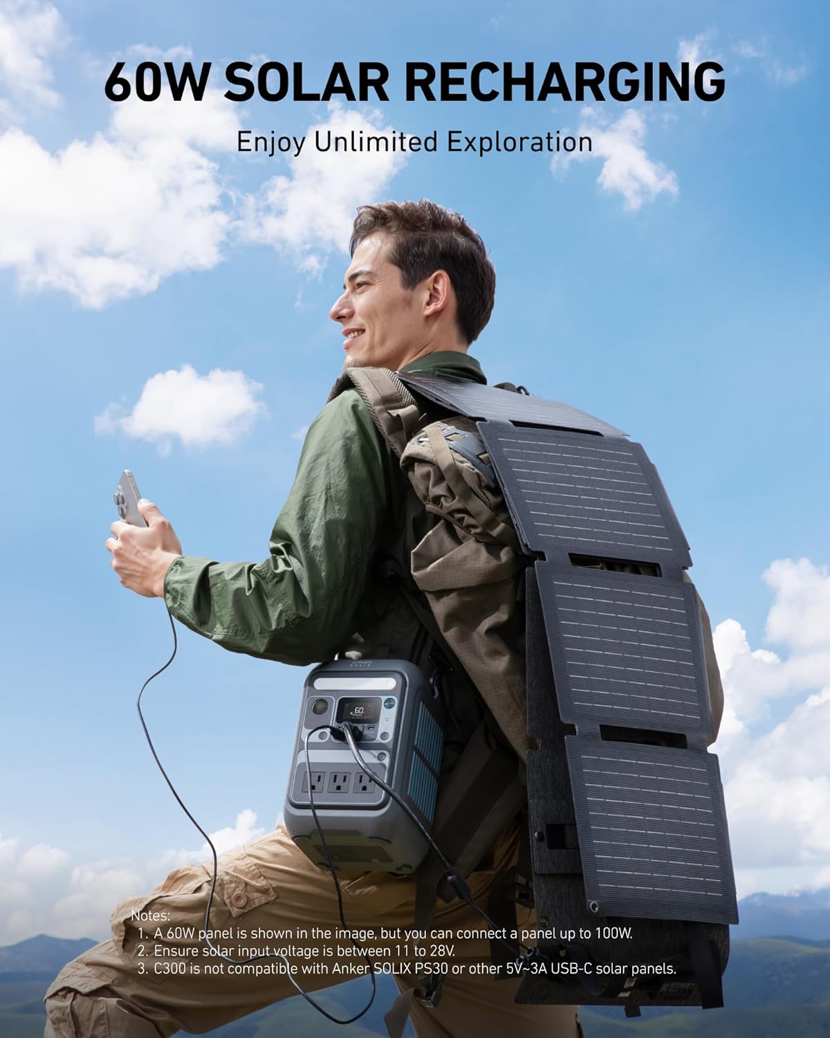 Anker Solar Generator With 60W Solar Panel, 288Wh LiFePO4 Battery, 300W Output - SOLIX C300