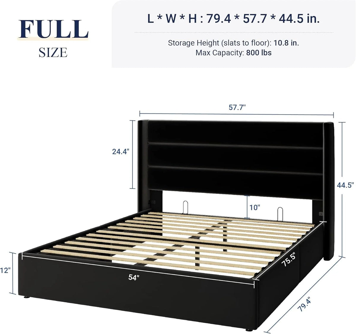 Allewie Queen Lift Up Storage Bed Frame With Wingback Headboard, Light Beige - 80.7 x 60.6 x 44.5 in
