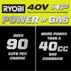 RYOBI 40V HP Brushless 18" Chainsaw Kit - Over 90 Cuts per Charge