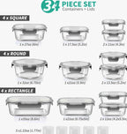 Glass Food Storage Containers With Lids Set, 34 Pieces, Grey