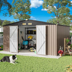 IRONCK Metal Outdoor Storage Shed, 10x12ft, Brown