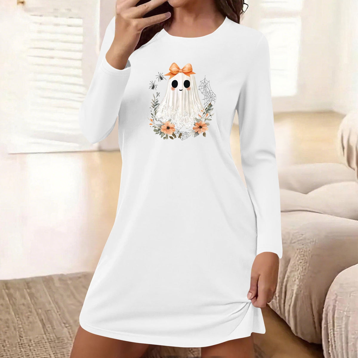 Censtreet Halloween Sleep Shirts for Women Short Sleeve Night Shirts for Sleeping Pullover Nightgown Soft Nightdress