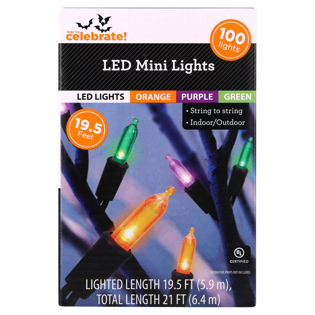 Indoor/Outdoor 100-Count LED Mini String Lights, 19.5', Halloween by Way To Celebrate