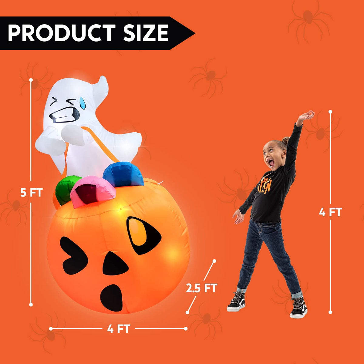 Joyfy 5ft Halloween Inflatables Light up Cute Ghost
