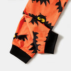 PatPat Halloween Pajamas Kids Holiday Pjs Family Matching Letter & Bat Print Short Sleeve Sleepwear Sets for Women Girls Boys, Black & Orange, L