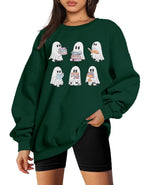 KimSoong Halloween Sweatshirts for Women Ghost Reading Books Sweater Cute Spooky Bookish Shirt Fall Pullover Tops