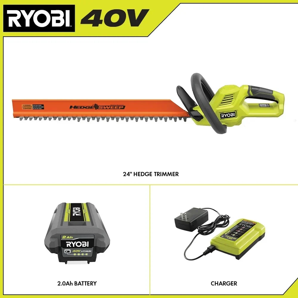 RYOBI 40V 24" Hedge Trimmer Kit - 40V 2Ah Lithium Battery
