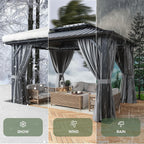 Aoxun 10x12 Hardtop Gazebo With Double Galvanized Steel Roof, Gray