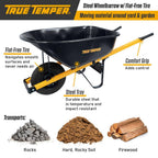 True Temper Steel Wheelbarrow 6 cu. ft. With Never Flat Tire And Steel Handles - R6STFFEC