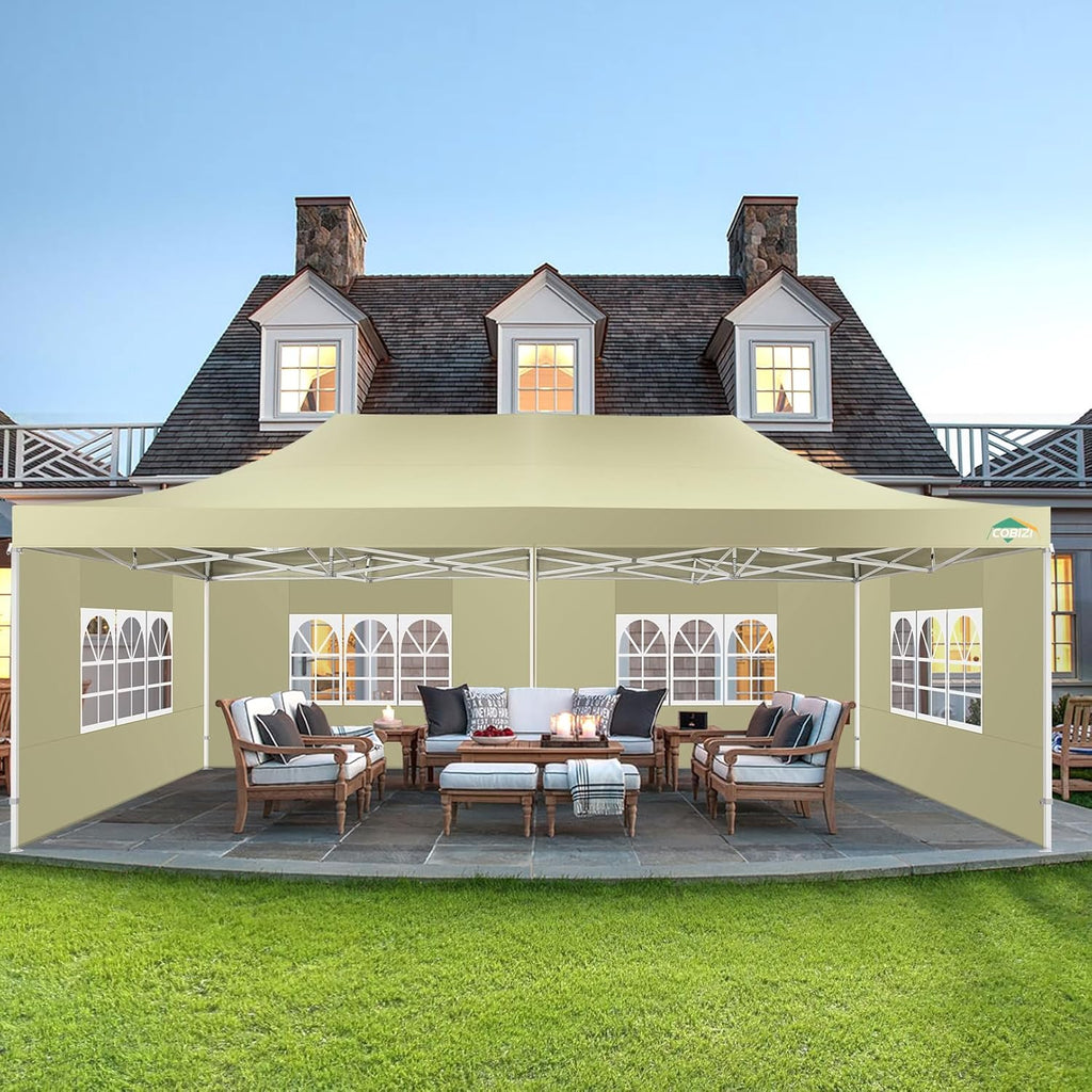 COBIZI 10x20 Heavy Duty Pop-Up Canopy Tent With 6 Sidewalls - Black