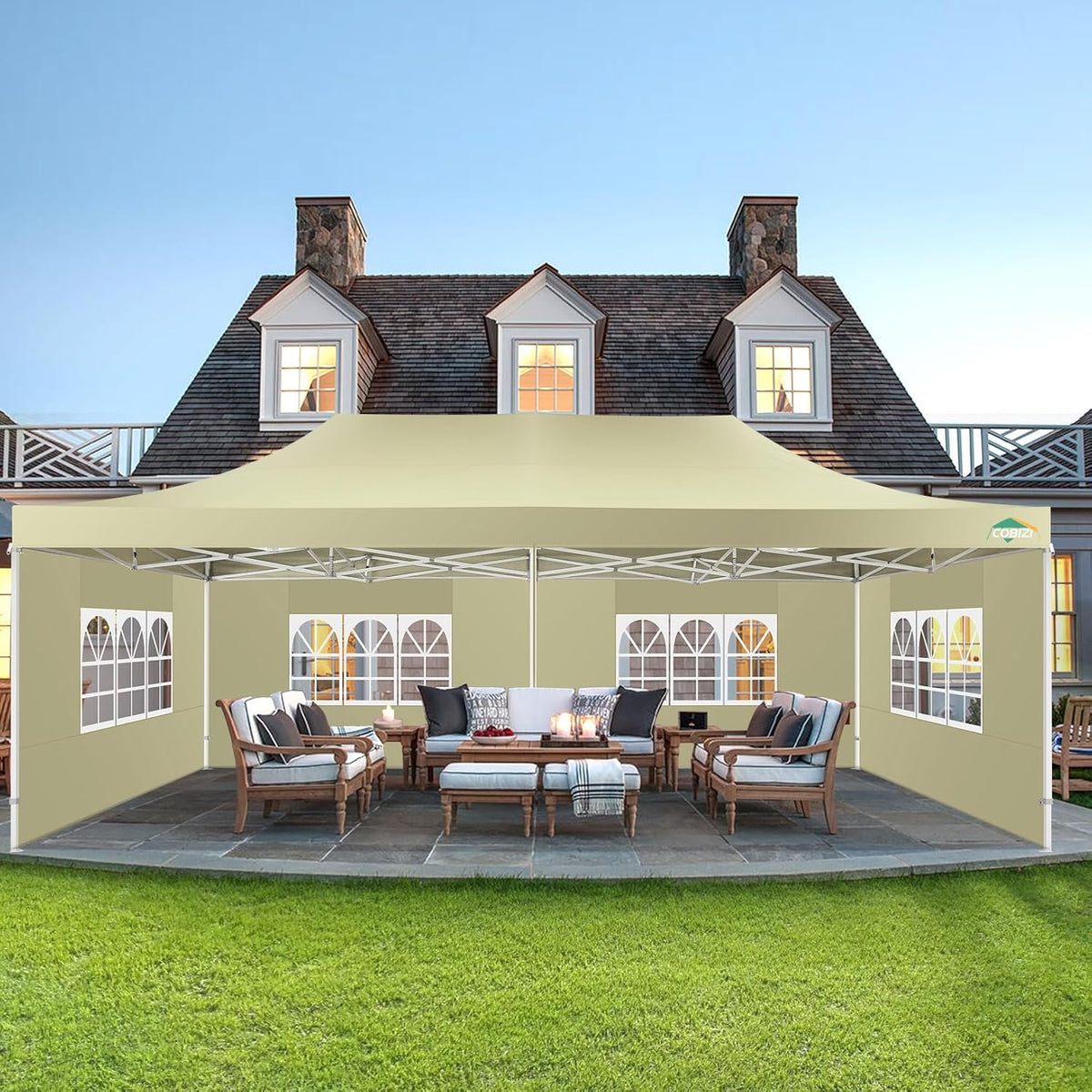 COBIZI 10x20 Heavy Duty Pop-Up Canopy Tent With 6 Sidewalls - Black