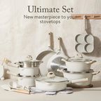 Nonstick Granite Kitchen Cookware Set, 21-Piece, Beige, Induction