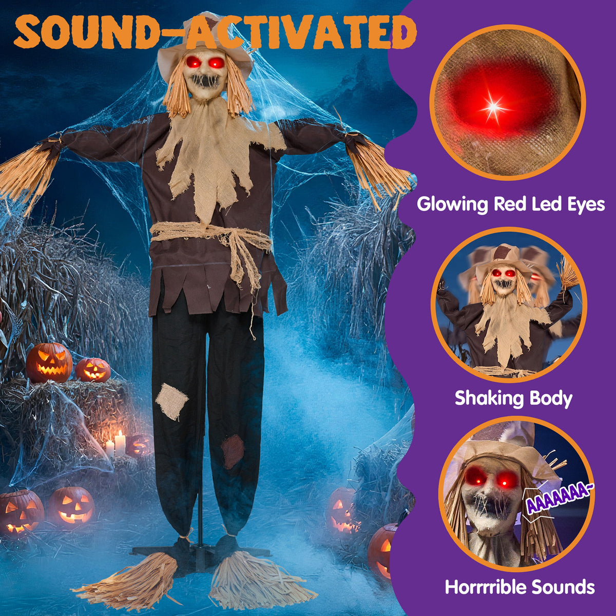 Joyfy Halloween Decorations Outdoor, Sound Activated with LED Eyes & Sound & Motion, Decor for Yard Farm Garden Indoor Haunted House