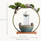 Lucky Pheasant Round LED Incense Burner With Flowing Water Fountain - 20.5in x 19.7in x 5.9in