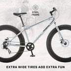 Mongoose Malus Adult Fat Tire Mountain Bike, 26-Inch Wheels, 4-Inch Tires, 7-Speed - R5714C