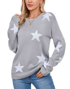 Crewneck Sweaters for Women Trendy Star Sweater Casual Pullover Sweaters Fall Lightweight Womens Sweaters Shermie