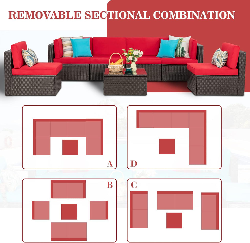 5-Piece All-Weather Wicker Patio Conversation Set With Ottoman And Cushions