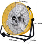 Tornado 24 Inch High Velocity 3-Speed Drum Air Circulator Fan, 7800 CFM, Yellow - HI-FAN-DRUM24-1P