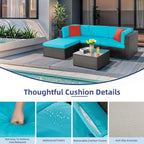 5-Piece All-Weather Wicker Patio Conversation Set With Ottoman And Cushions